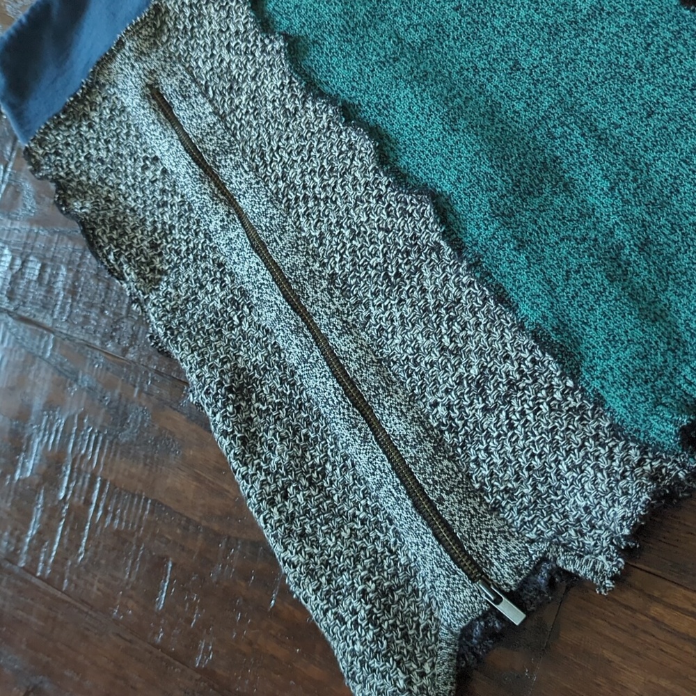 ETSY MOJOWEAR I Blue & Green Upcycled Recycled Boho Drawstring Sweater Skirt, S - Picture 11 of 13